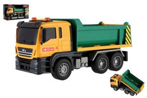 Auto nákladní plast 25cm na setrvačník na baterie se světlem se zvukem v krabici 31x19cm