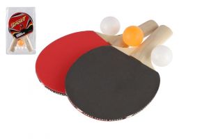 Sada stolní tenis/ping pong pálky dřevěné 2ks + míčky 3ks v blistru 19x30cm