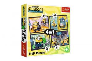 Puzzle 4v1 Nová dobrodružství Mimoňů/Mimoni 28,5x20,5cm v krabici 28x28x6cm
