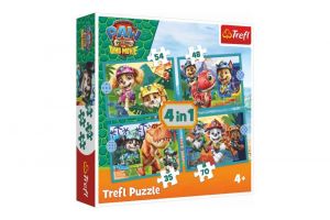 Puzzle 4v1 Tlapková patrola/Paw Patrol Dino Movie: Příběhy z ostrova dinosaurů v krabici 2