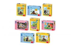Minipuzzle Krtek 19,8x13,2cm 8 druhů 54 dílků v krabičce 9x7x3cm