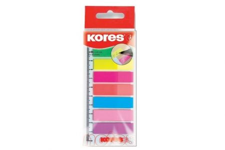 KORES Neonové záložky Index Strips na pravítku 45x12 mm / 8 barev / 25 lístků á barva
