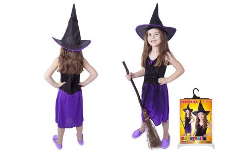 Karnevalový kostým čarodějnice/halloween fialová s kloboukem, vel. M