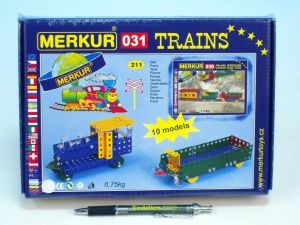 Stavebnice Merkur 031 Železniční modely 10 modelů 211ks v krabici 26x18x5cm