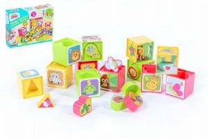 Kostky kubus vkládačka plast 12ks v krabici 30x23x7cm 12m+