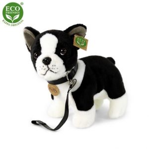 Plyšový pes francouzský buldoček s vodítkem stojící, 23 cm, ECO-FRIENDLY