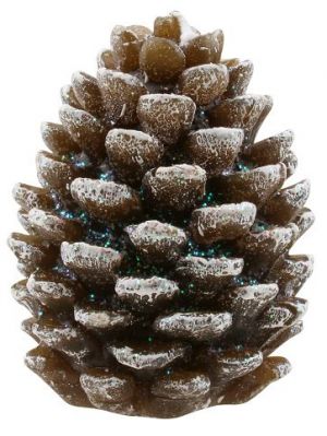 Svíčka šiška hnědá s bílými glitry, 6 x 9 cm
