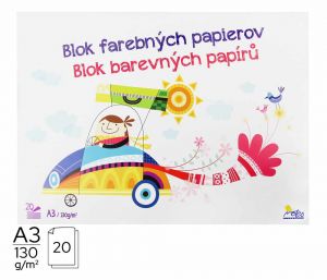 Skicák A3, blok barev.papírů, 20 listů, 130g/m2