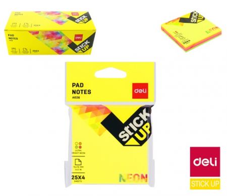 Bloček samolepící STICK UP neon 76 x 76mm 4x 25l DELI EA02602