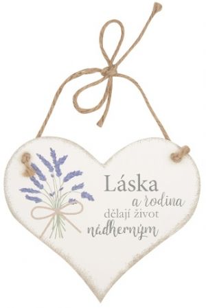 Srdce dřevěné bílé "Láska a rodina..." 14x12 cm
