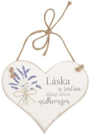 Srdce dřevěné bílé "Láska a rodina..." 14x12 cm