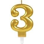 Narozeninová svíčka zlatá 3 /výška 9,3 cm/