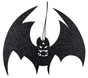 Netopýr Halloween dřevěný s černým glitrem na zavěšení 12 cm