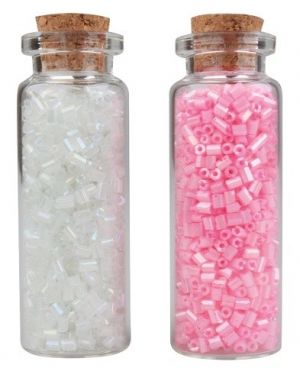 Korálky růžové a bílé v lahvičce, 2 x 15 g