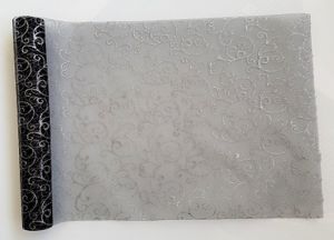 Organza 36 36cm x 4,5m glitrovaná černá stříbrná