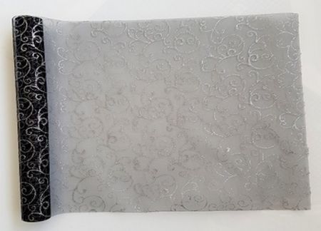 Organza 36 36cm x 4,5m glitrovaná černá stříbrná