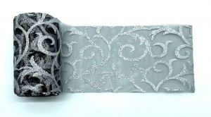 Organza 12cm/10y černá štříbrná glitrovaná brokát