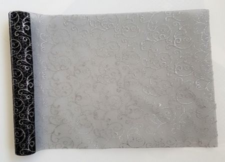 Organza 38 12cm/10y černá štříbrná glitrovaná brokát