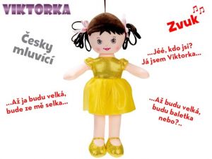 Panenka Viktorka hadrová 32cm česky mluvící na baterie žlutá 0m+