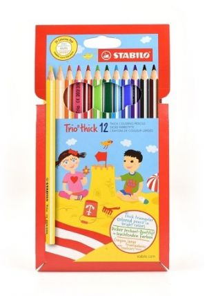Pastelky Stabilo, silné, dlouhé, pruh, sada 12 ks