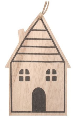 Dřevěný domeček na zavěšení s černou konturou 8 x 13 cm