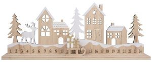 Dřevěný adventní kalendář se sáněmi 40 x 16 x 5 cm