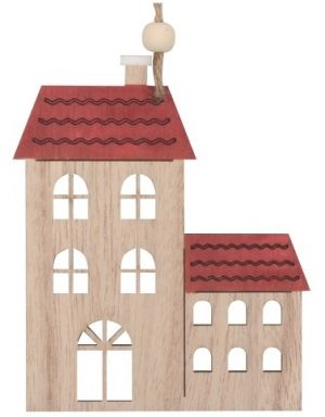 Dřevěný domek na zavěšení s červenou střechou 11 cm