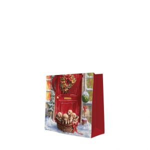 Vánoční papírová taška PAW Basket with Puppies CD
