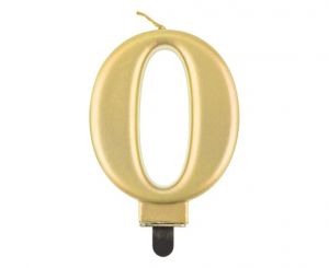 Svíčka dortová - číslice 0, metalická, zlatá 8cm