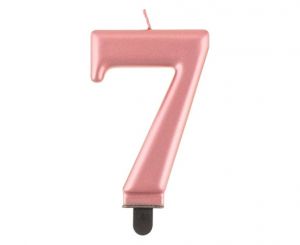 Svíčka dortová - číslice 7, metalická, růžová 8cm