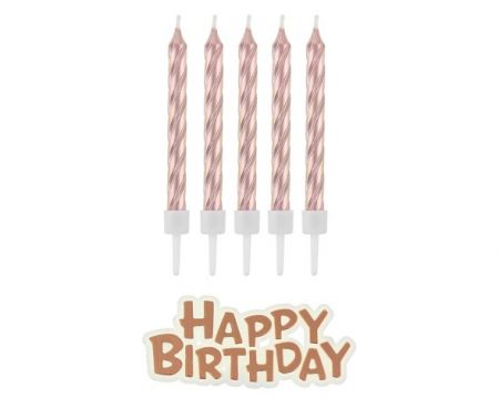 Svíčky dortové - měděné s nápisem Happy Birthday 6cm