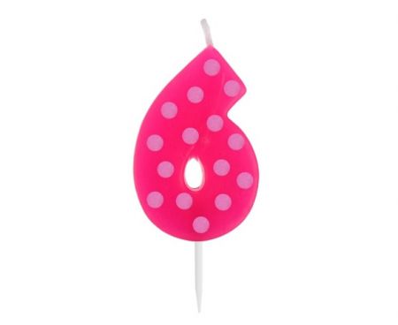 Svíčka dortová TEČKY "6" 6cm