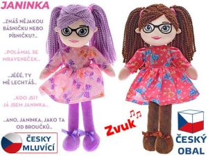 Panenka Janinka hadrová 30cm s brýlemi měkké tělo na baterie česky mluvící 2barvy 0m+