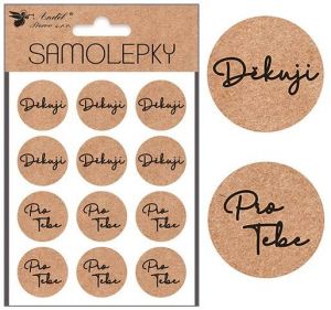 Samolepky Děkuji a Pro tebe 12 ks, průměr 3 cm, 11 x 18 cm