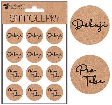 Samolepky Děkuji a Pro tebe 12 ks, průměr 3 cm, 11 x 18 cm