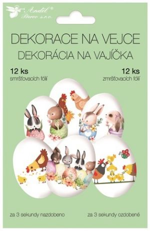 Smršťovací dekorace na vejce s velikonočními zvířátky 12 ks