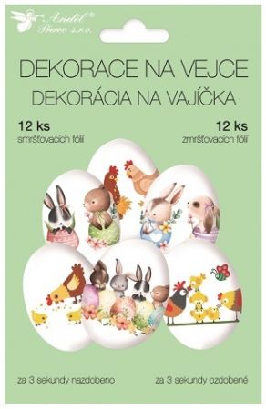 Smršťovací dekorace na vejce s velikonočními zvířátky 12 ks