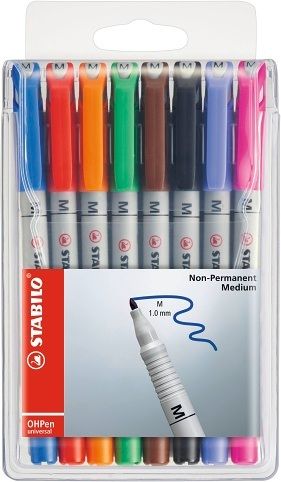 STABILO Popisovač - OHPen universal - nepermanentní - medium - 8 ks sada - 8 různých barev
