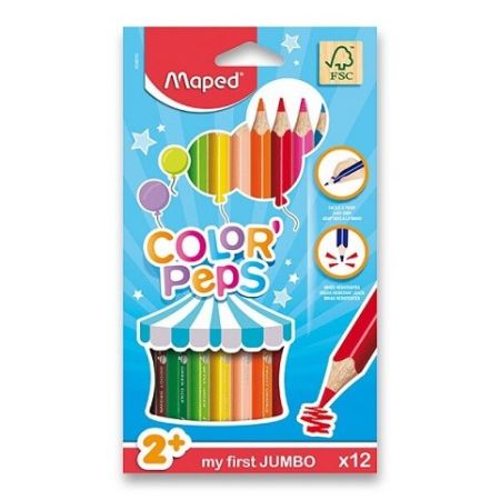 Pastelky Maped Color' Peps Jumbo - 12 barev, trojhranné