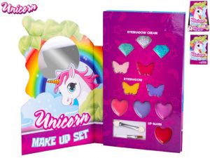 Unicorn make-up paletka s očními stíny 4ks,třpytkami na oči 3ks,lesky na rty 4ks na kartě