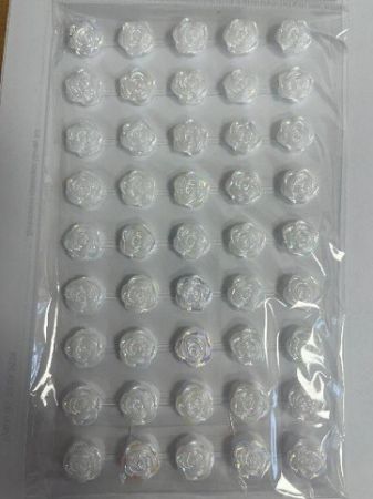 Nálepky růžičky 12 mm, 45 ks, bílé s odlesky