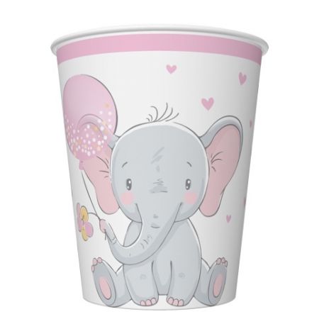 Kelímek papírový PM 250ml 8ks Baby Elephant with pink Balloon