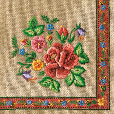 Ubrousky MAKI L (20ks) Roses Mountain Embroidery Folk on Grey