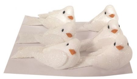 Holubičky z polystyrénu s glitrem 5 x 3 x 2,5 cm, 6 ks v sáčku