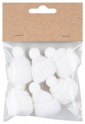 Dekorační čepice pletená o 3 x 4,5 cm, 6 ks v sáčku, bílá