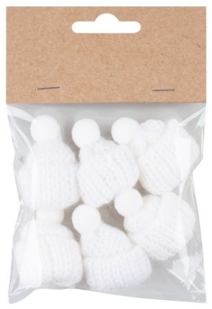 Dekorační čepice pletená o 3 x 4,5 cm, 6 ks v sáčku, bílá