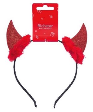Čelenka do vlasů čertovské rohy z filcu s kožíškem červené, obvod 37 cm