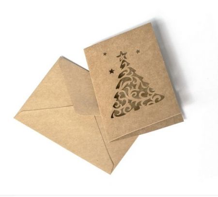 Sada přání s obálkou Kraft - 5x obálka 7 x 10 cm, 5x přání, vánoční stromek