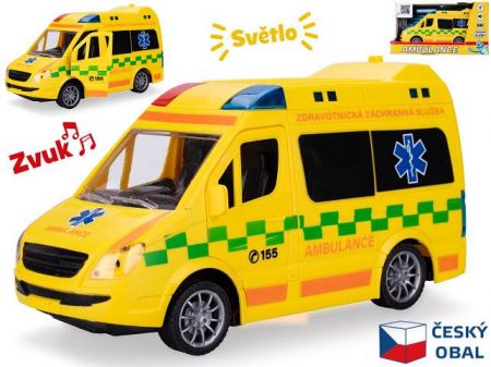 Auto ambulance CZ 21,5cm 1:20 na setrvačník na baterie se světlem a zvukem v krabičce