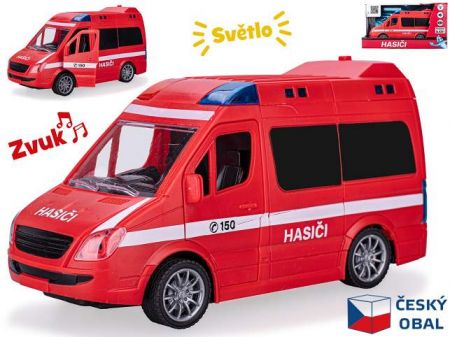 Auto hasiči CZ 21,5cm 1:20 na setrvačník na baterie se světlem a zvukem v krabičce